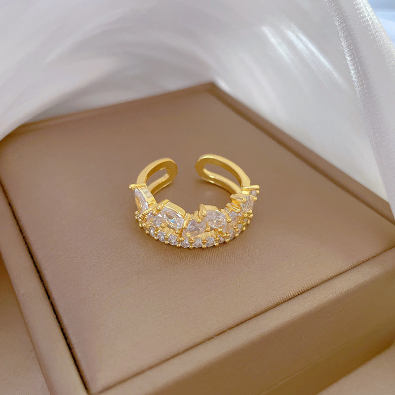 Cartoon Style Crown-Shaped Gold-Plated Brass Adjustable Drop-Shaped Wedding Ring for Women