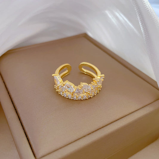 Anello da Matrimonio a Goccia da Donna Regolabile in Ottone Placcato Oro a Forma di Corona in Stile Cartone Animato