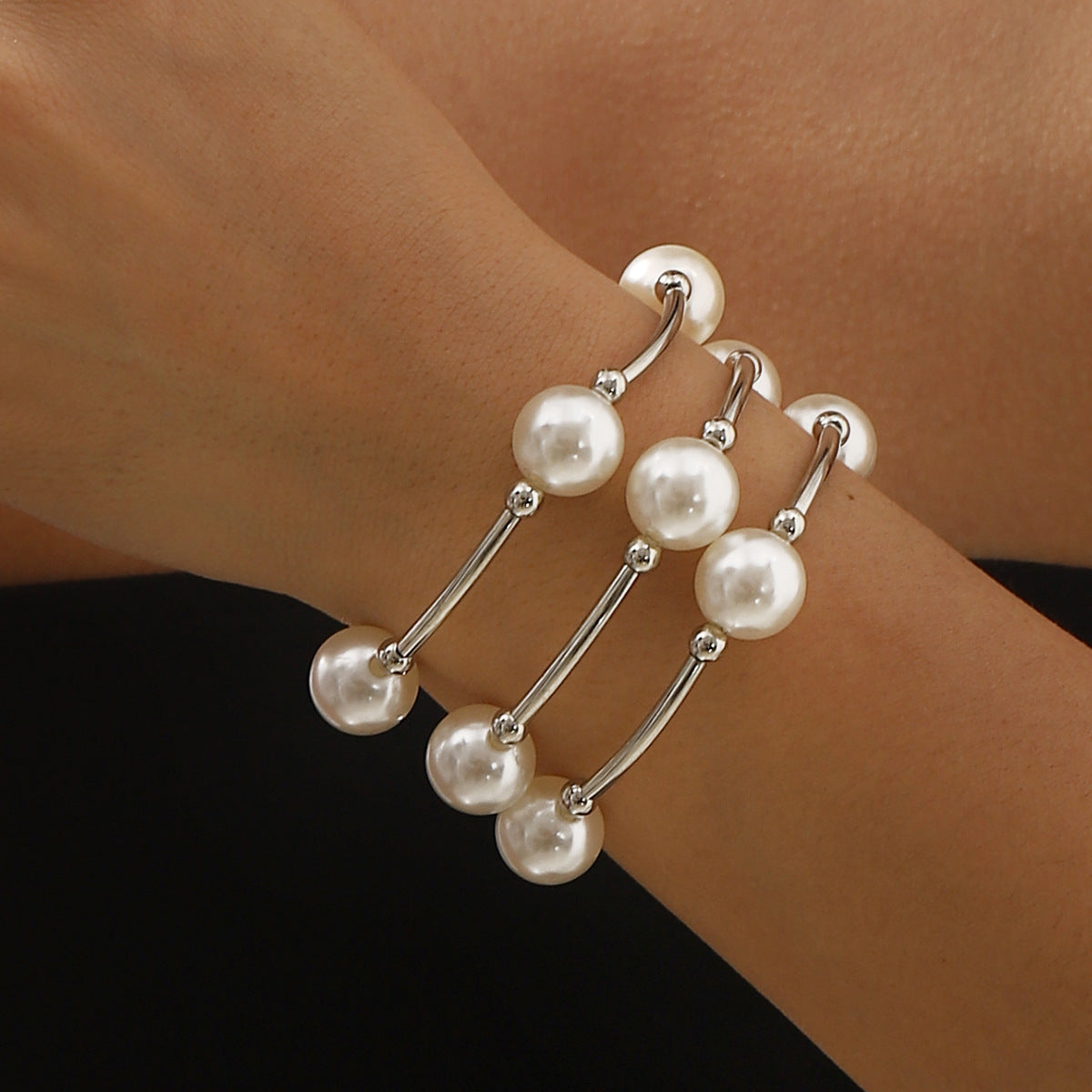 Bracciale minimalista geometrico in lega con perle simulate da donna, elegante regalo da viaggio
