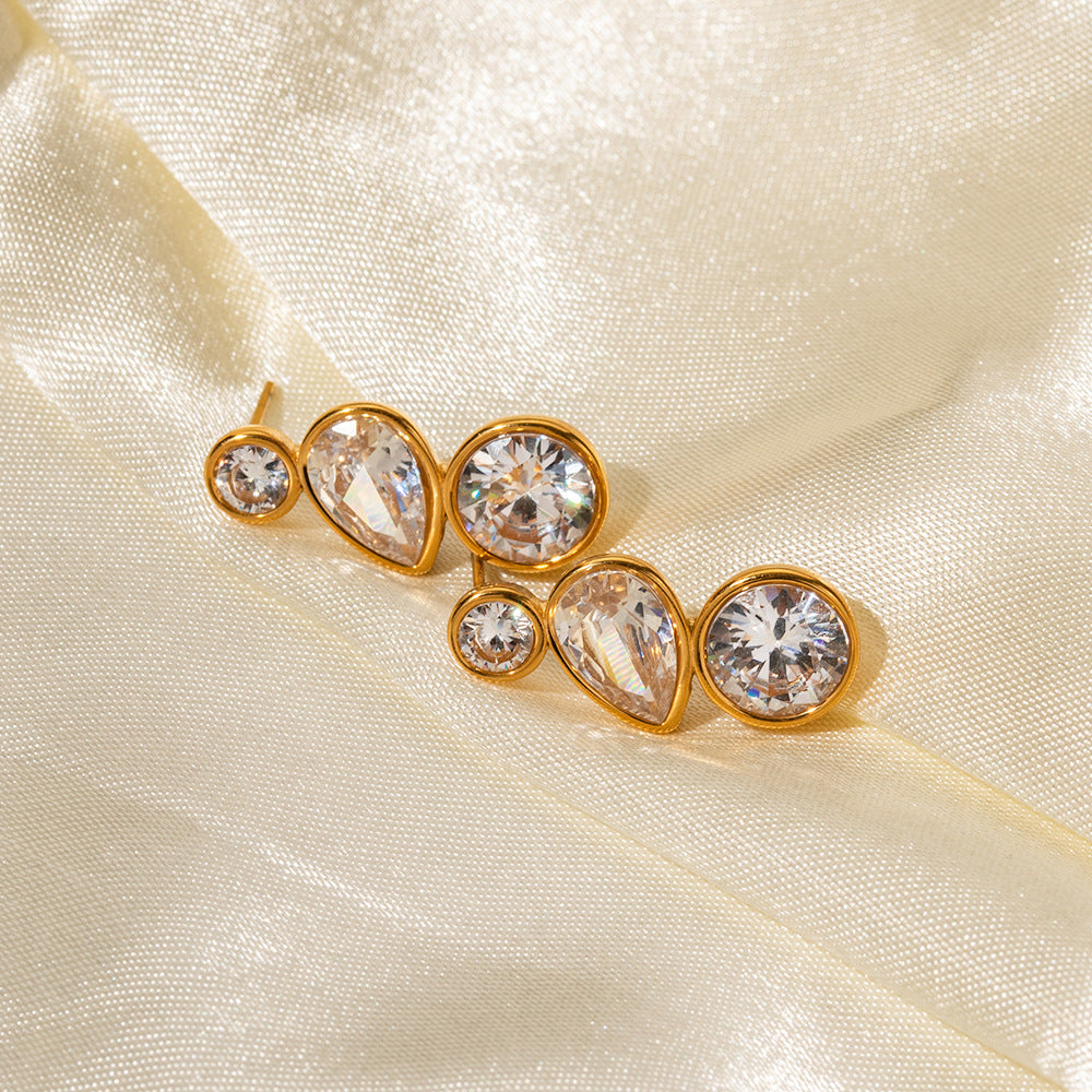 Orecchini geometrici in acciaio inossidabile con placcatura in oro 18 carati e intarsio di zirconi da donna, gioielli alla moda minimalisti lucidi