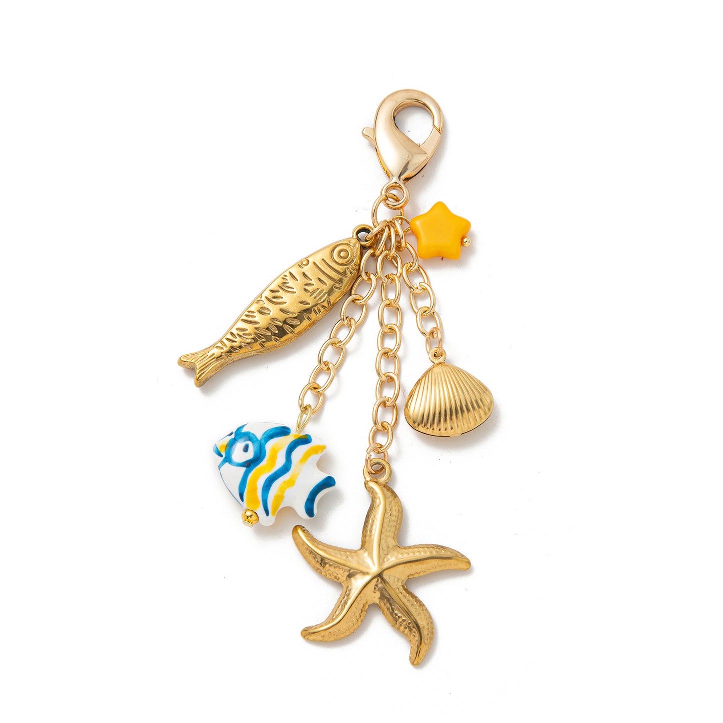 Geometric Heart Fruit Alloy Plated Bag Charm Keychain