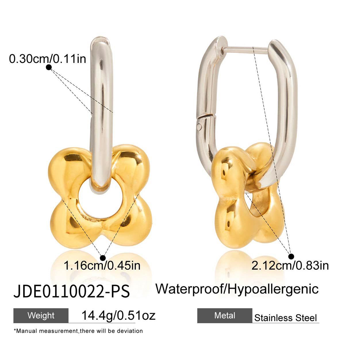 Orecchini a Cerchio da Donna in Acciaio Inossidabile con Motivo Floreale Geometrico e Placcatura in Oro PVD Sottovuoto