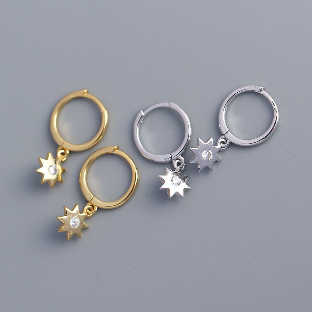 Pendientes de botón minimalistas con forma de estrella de plata de ley 925 con incrustaciones de diamantes de imitación para mujer