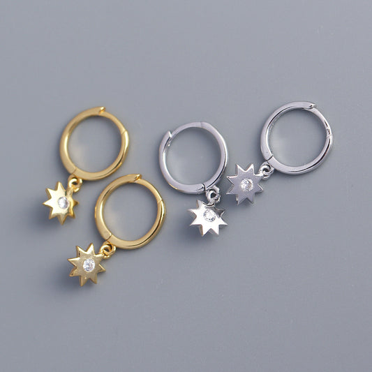 Orecchini a perno minimalisti a forma di stella in argento sterling S925 con intarsio di strass per donne