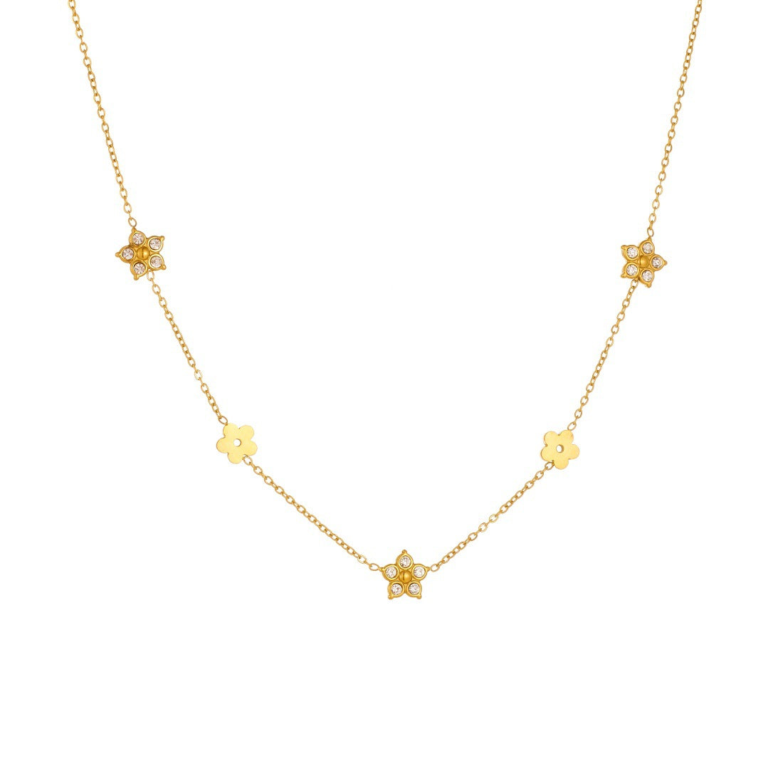 Minimalist Gold Plated Stainless Steel Star and Flower Rhinestone Jewelry Set for Women