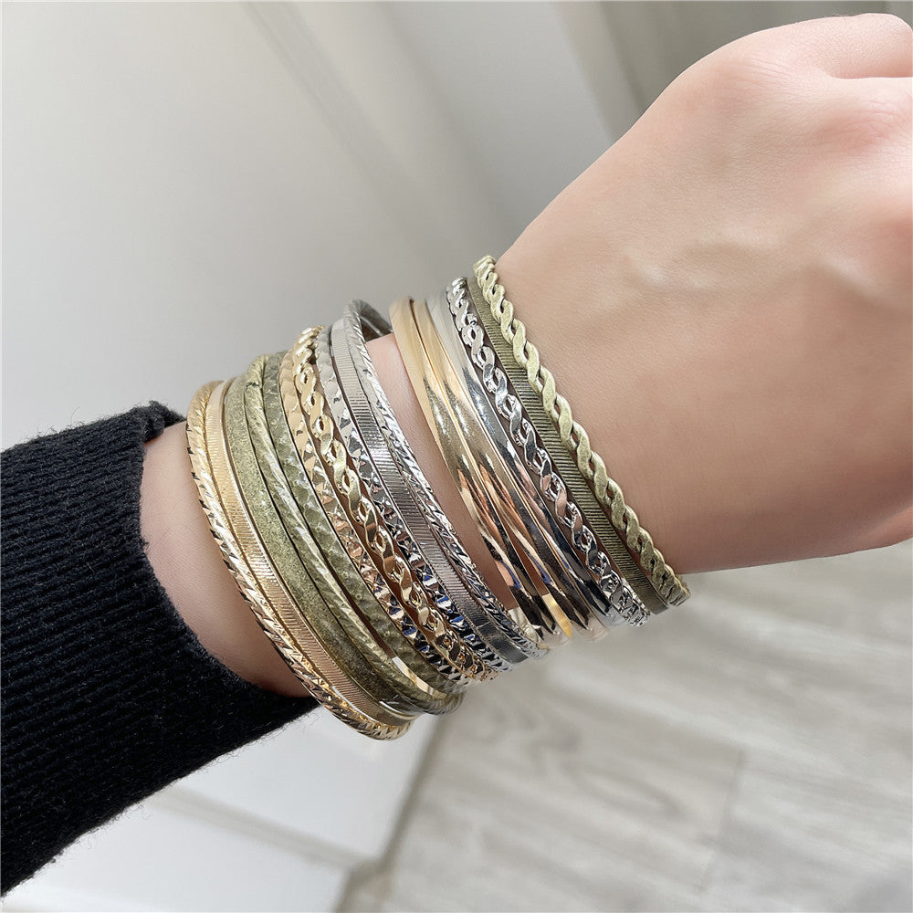Floral Pattern Round Plated Alloy Bracelet Set