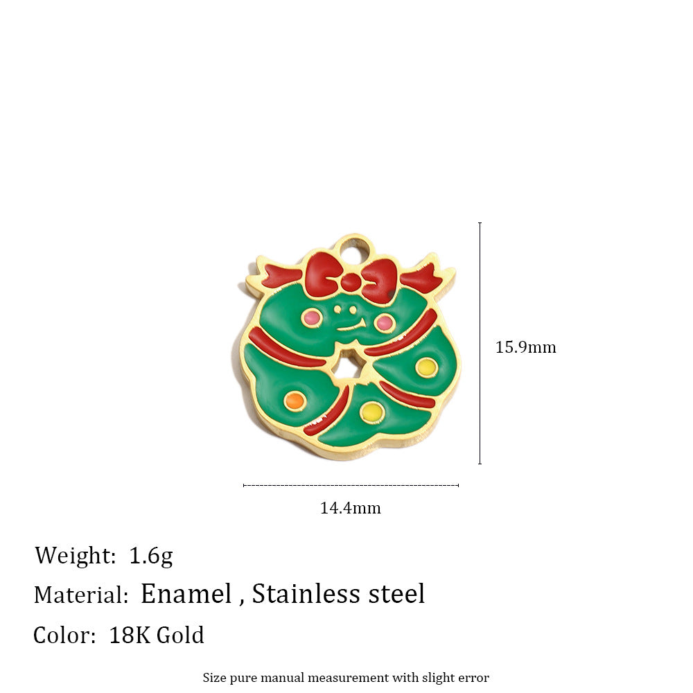 Colgante Minimalista de Moda con Temática Navideña en Acero Inoxidable con Baño de Oro de 18K con Motivos de Copo de Nieve y Papá Noel