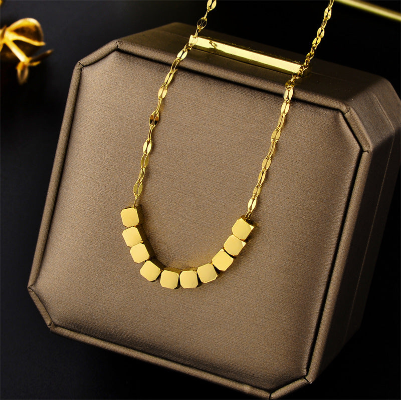 Fashion Geometric Square Pendant Necklace for Women Titanium Steel Plated Clavicle Chain Minimalist Sweater Chain