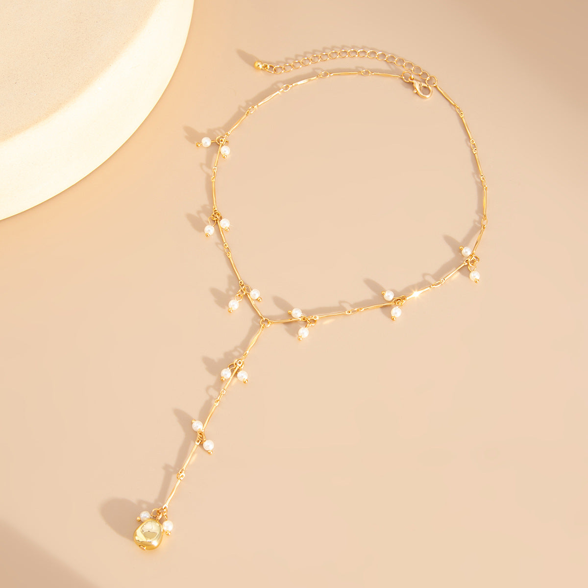 Elegant Geometric Faux Pearl Tassel Ball Chain Necklace for Women