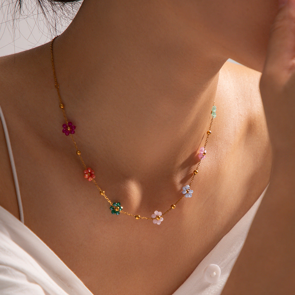 Bracciale da donna in acciaio inossidabile placcato oro 18 carati con fiori geometrici colorati alla moda di Instagram