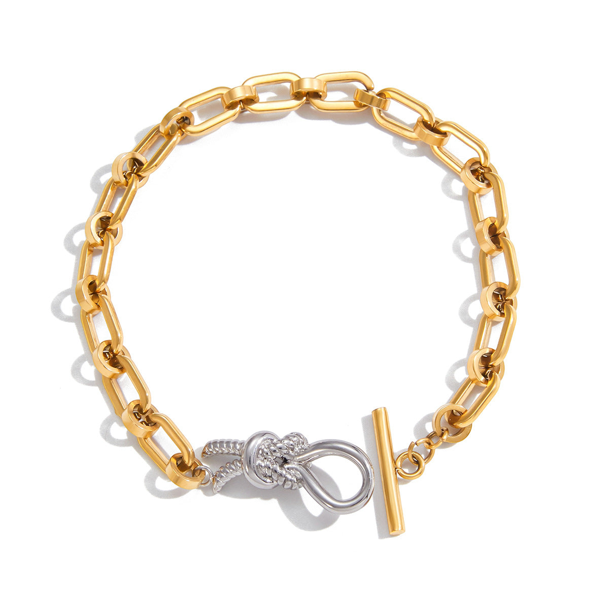 Bracciale in acciaio al titanio con nodo geometrico minimalista e finitura placcata da donna