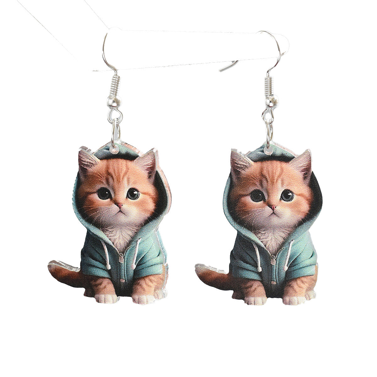 Pendientes de tuerca acrílicos a la moda con forma de gato y detalles incrustados para mujer y hombre