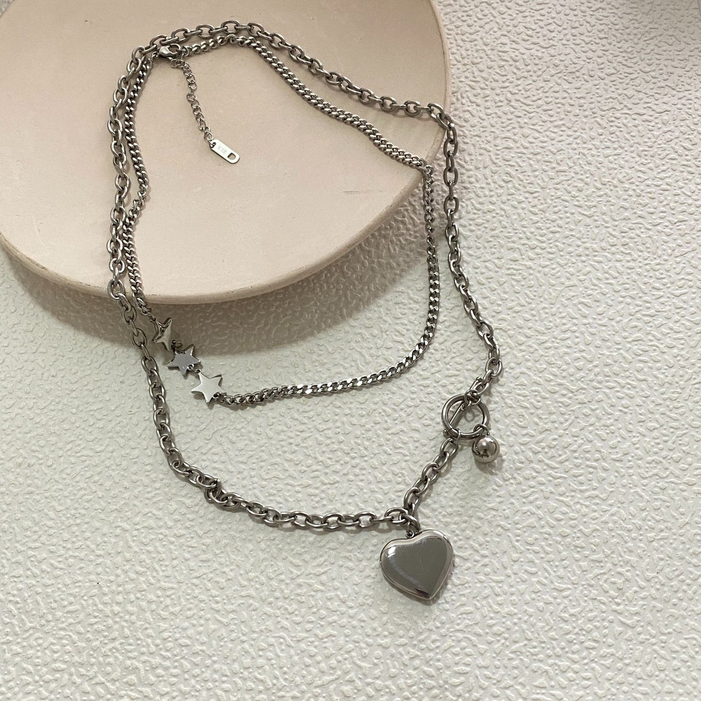 Gold Plated Titanium Steel Double Layer Heart Necklace