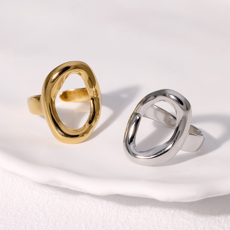 Minimalist Geometric Oval Stainless Steel Ring for Women with 18K Gold Plating