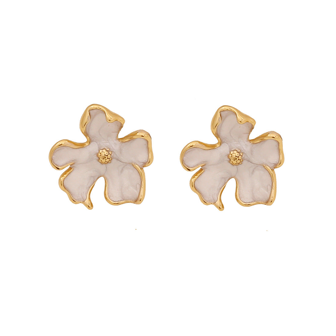 Fashionable Floral Geometric Stainless Steel Stud Earrings with Enamel Finish for Women