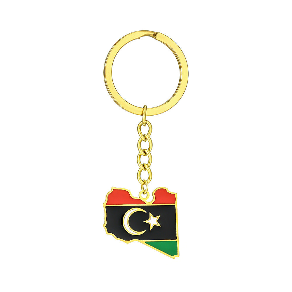 Llavero con bandera de mapa de Libia étnico vintage de acero de titanio, accesorio unisex