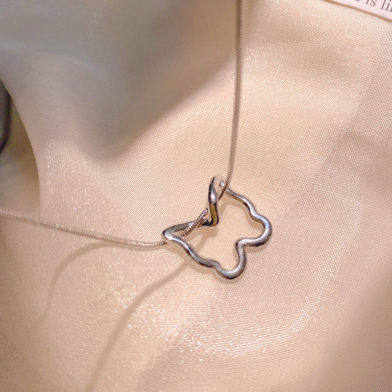 Sweet Streetwear Hollow Butterfly Heart Titanium Steel Plated Snake Chain Necklace
