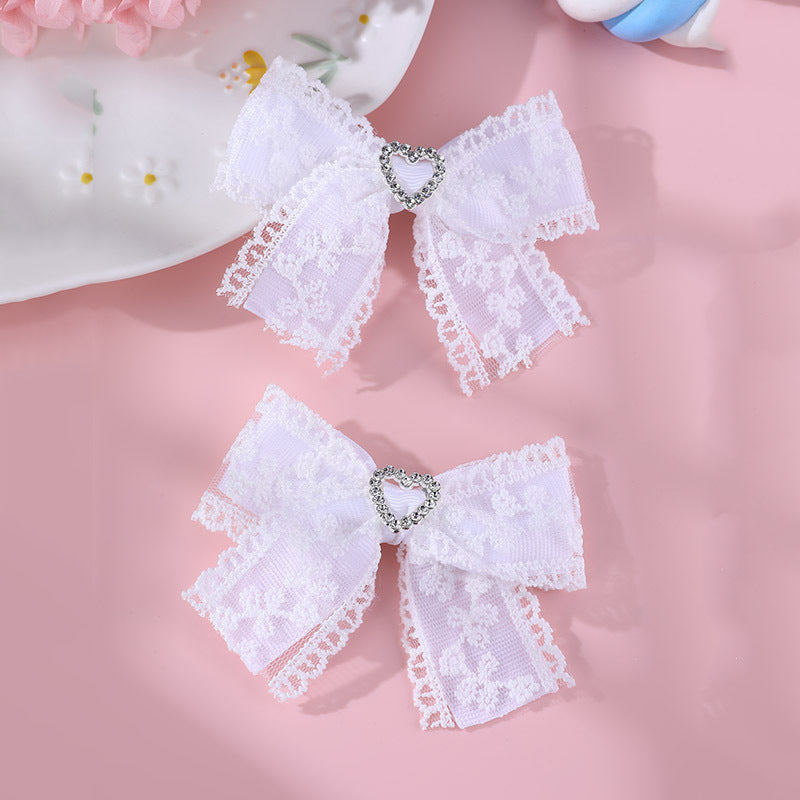 Horquilla de tela en forma de lazo estilo natural para niñas con detalles de volantes y malla, horquilla de pico de pato con temática de princesa