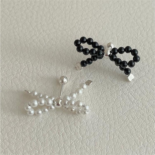 Orecchini Minimalisti con Nodo e Perla in Argento Sterling 925 Placcato, da Donna