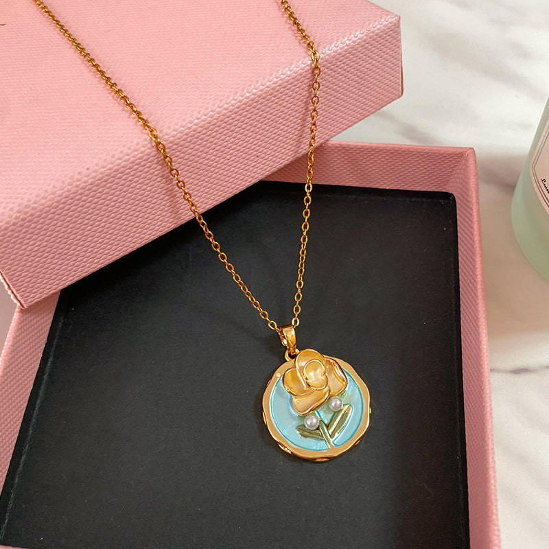 Minimalist Enamel Plated Floral Titanium Steel Necklace