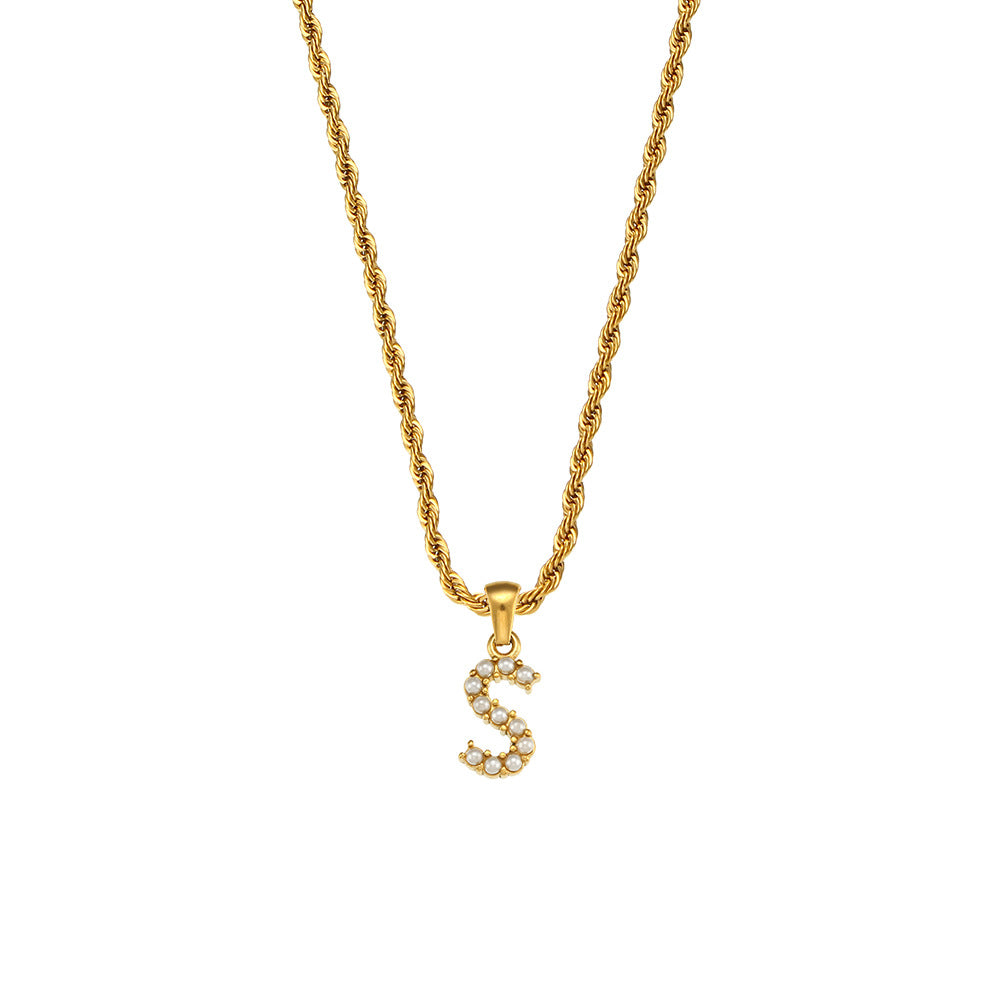 Fashionable Minimalist Letter Pendant Necklace for Women Stainless Steel Twisted Chain with 18K Gold Plating