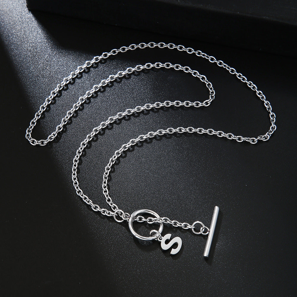 Hip-hop Streetwear Geometric Letter Titanium Steel Pendant Necklace with OT Clasp for Unisex