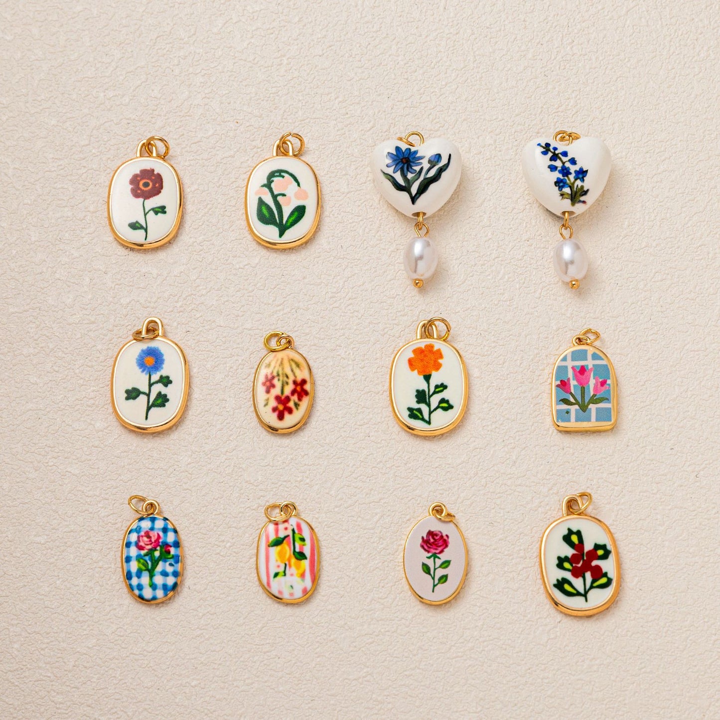 Minimalist Floral Pattern Brass PVD Plated DIY Charm Bar Pendant