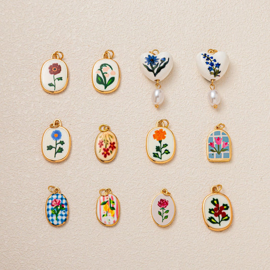 Minimalist Floral Pattern Brass PVD Plated DIY Charm Bar Pendant