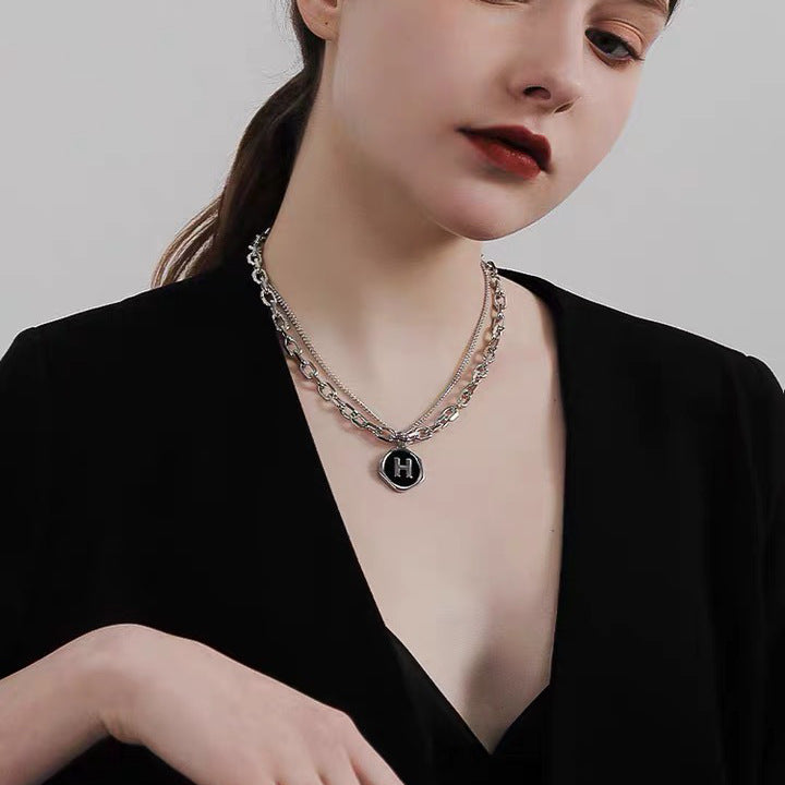 Minimalist Geometric H Letter Pendant Necklace for Women Titanium Steel Plated Clavicle Chain