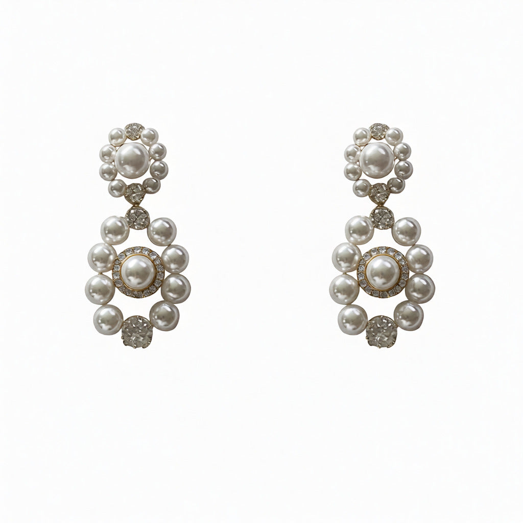 Orecchini a perno geometrici placcati in stile vintage francese per donna con perla simulata e perni in acciaio inossidabile