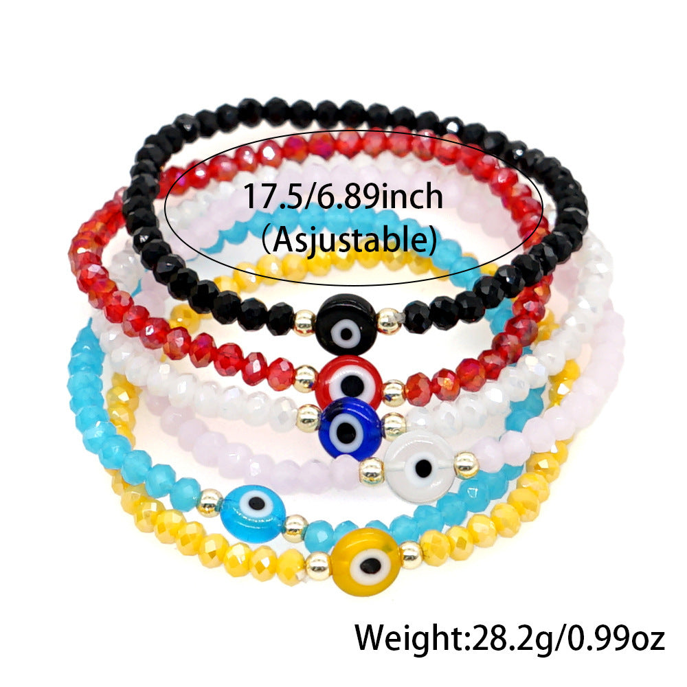 Geometric Evil Eye Crystal Beaded Bracelet for Women