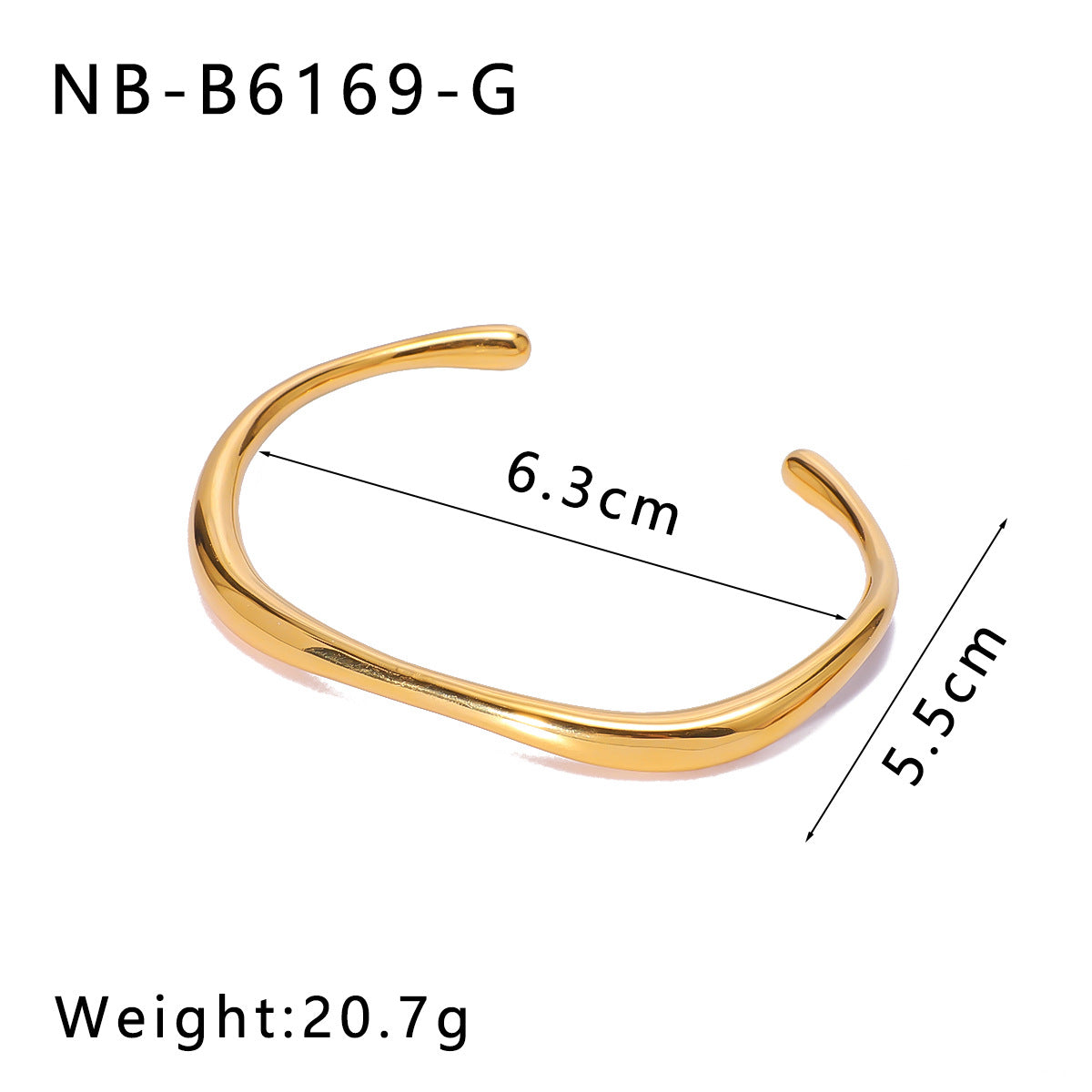 Minimalist Irregular C-Shaped Stainless Steel Bracelet with 18K Gold Plating Adjustable Opening Design