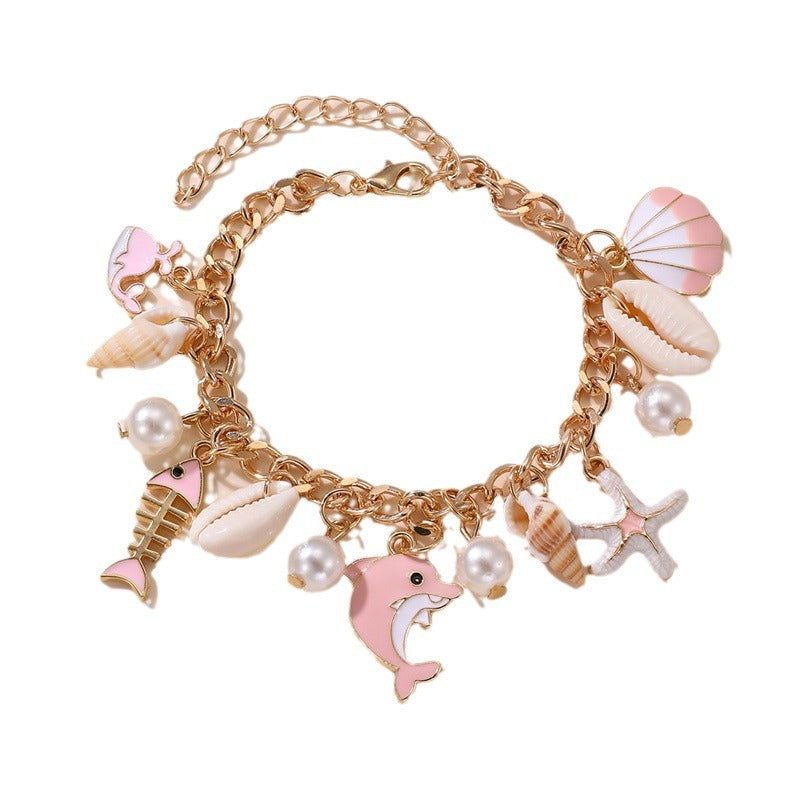 Pulsera de resina en forma de estrella con dijes de temática marina para niñas de 6 a 10 años