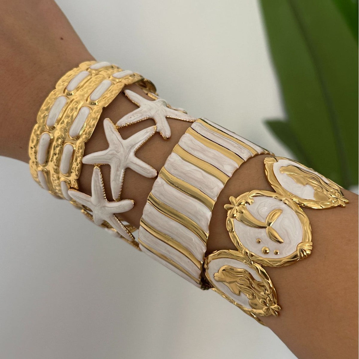Unique Mermaid Stainless Steel Drip Oil Open Cuff Bracelet with Heart and Star Elements