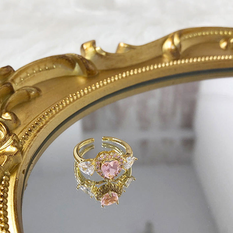 Anillo de círculo abierto geométrico vintage en cobre con acabado esmaltado e incrustación de circonita