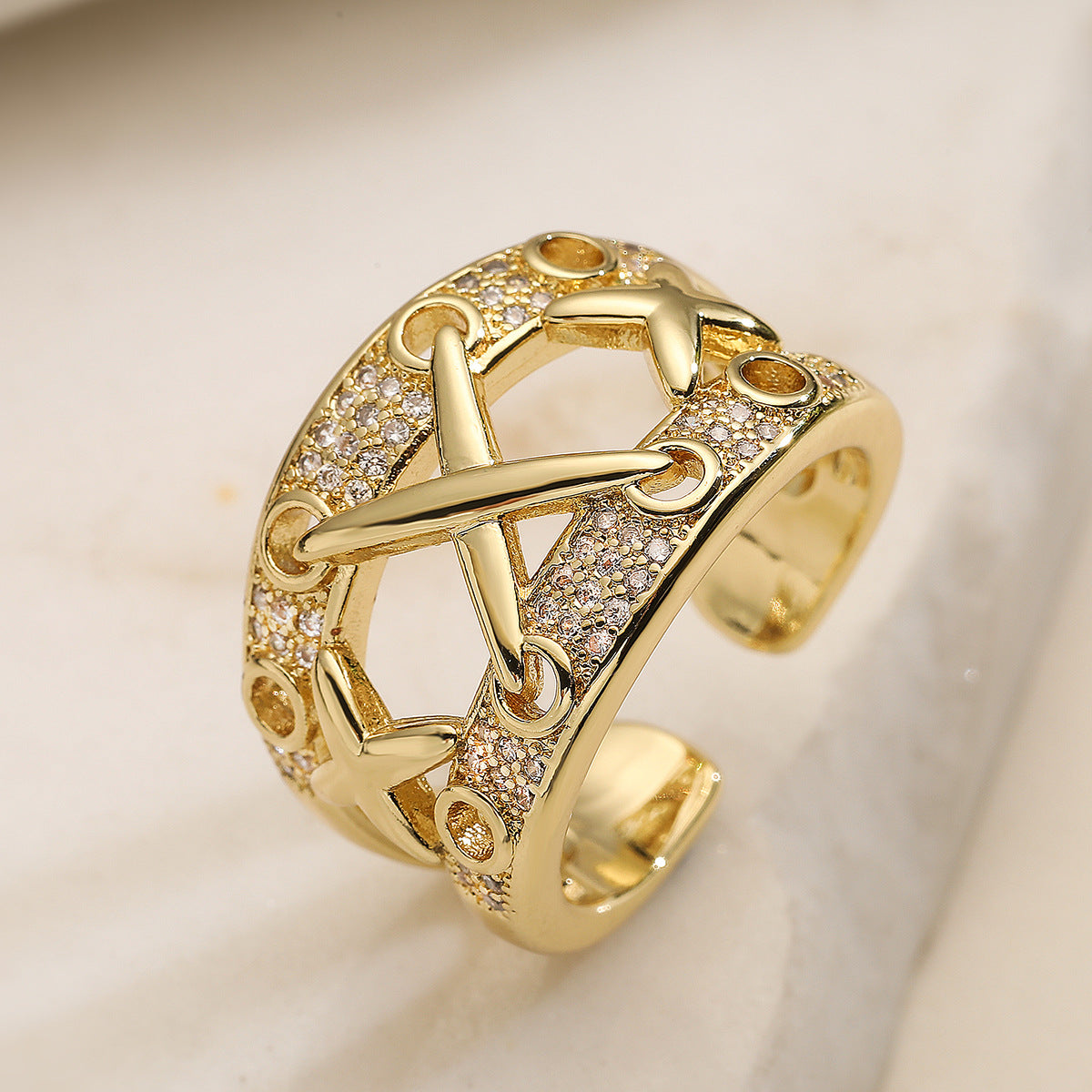 Minimalist Elegant Geometric Brass Gold Plated Cubic Zirconia Ring for Women