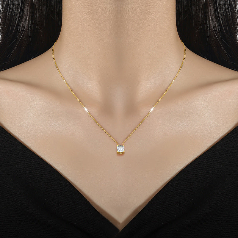 Collana Girocollo a Catena Minimalista Geometrica con Strass in Acciaio al Titanio