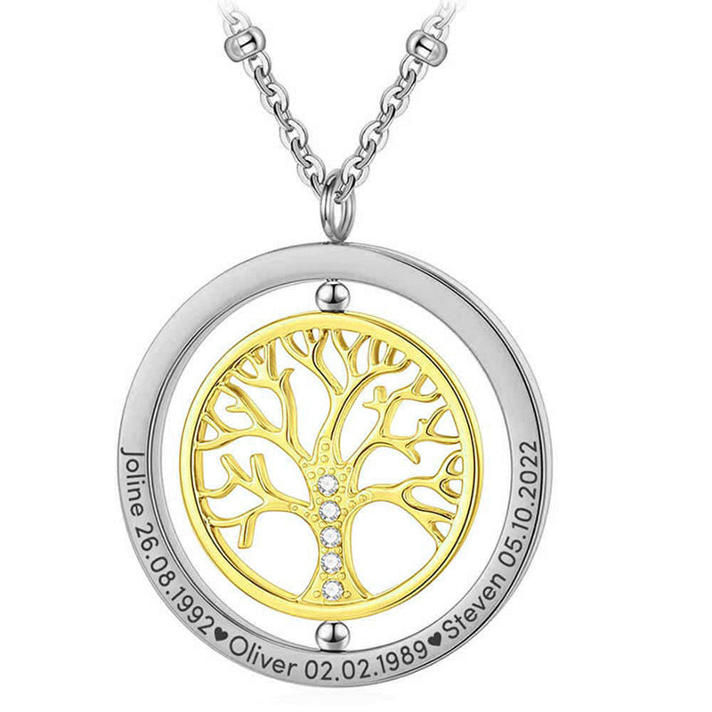Collana con ciondolo a cuore Albero della Vita minimalista da donna in acciaio al titanio con intarsio di strass e finitura placcata