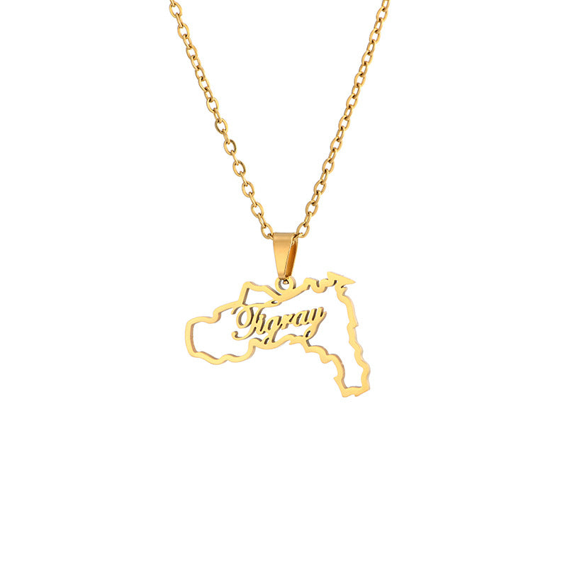 Collana con pendente in acciaio al titanio in stile etnico geometrico con catena a O in acciaio inossidabile galvanizzato per unisex