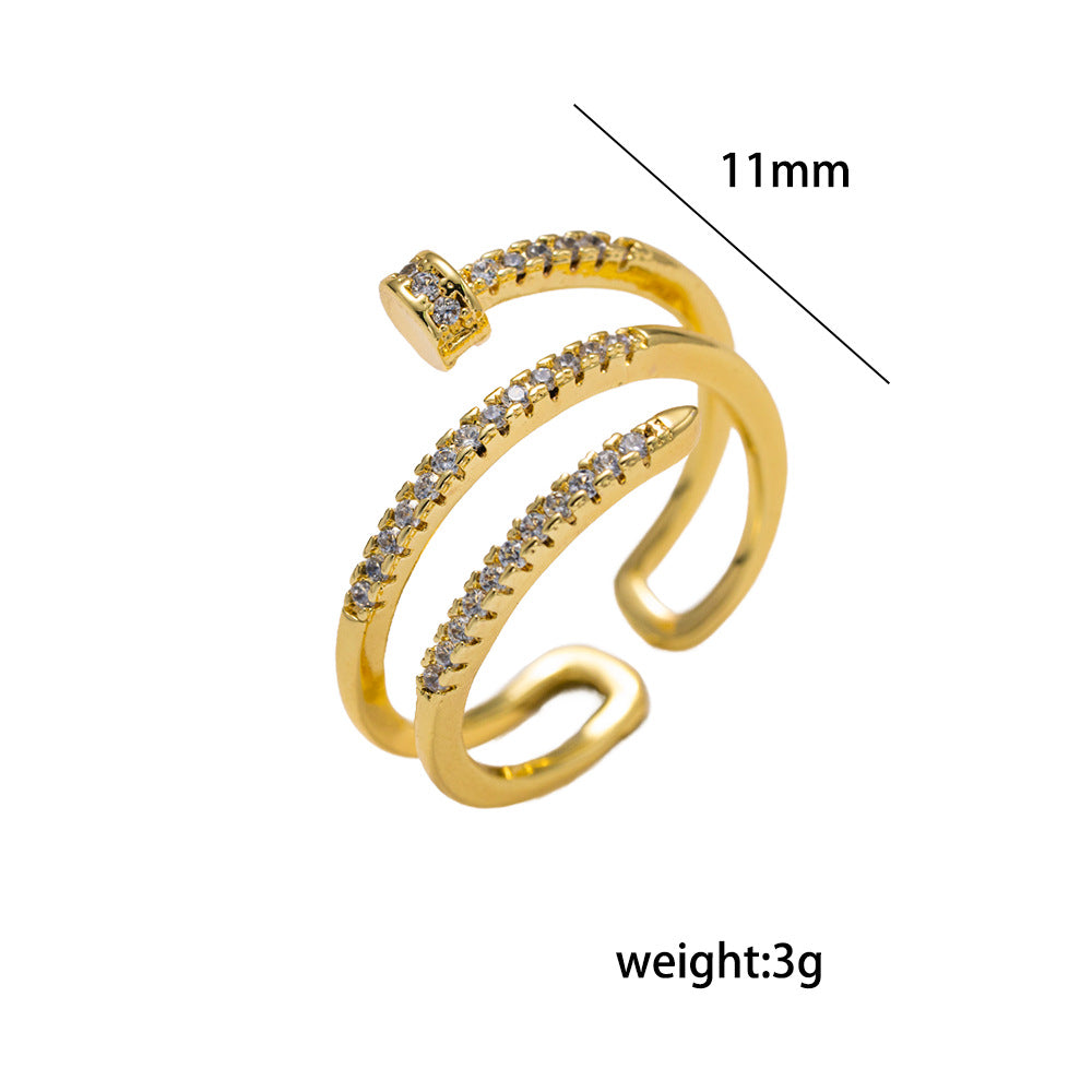 Anello da donna in rame con zirconi intarsiati, placcato oro 18 carati, design a croce, moderno e minimalista