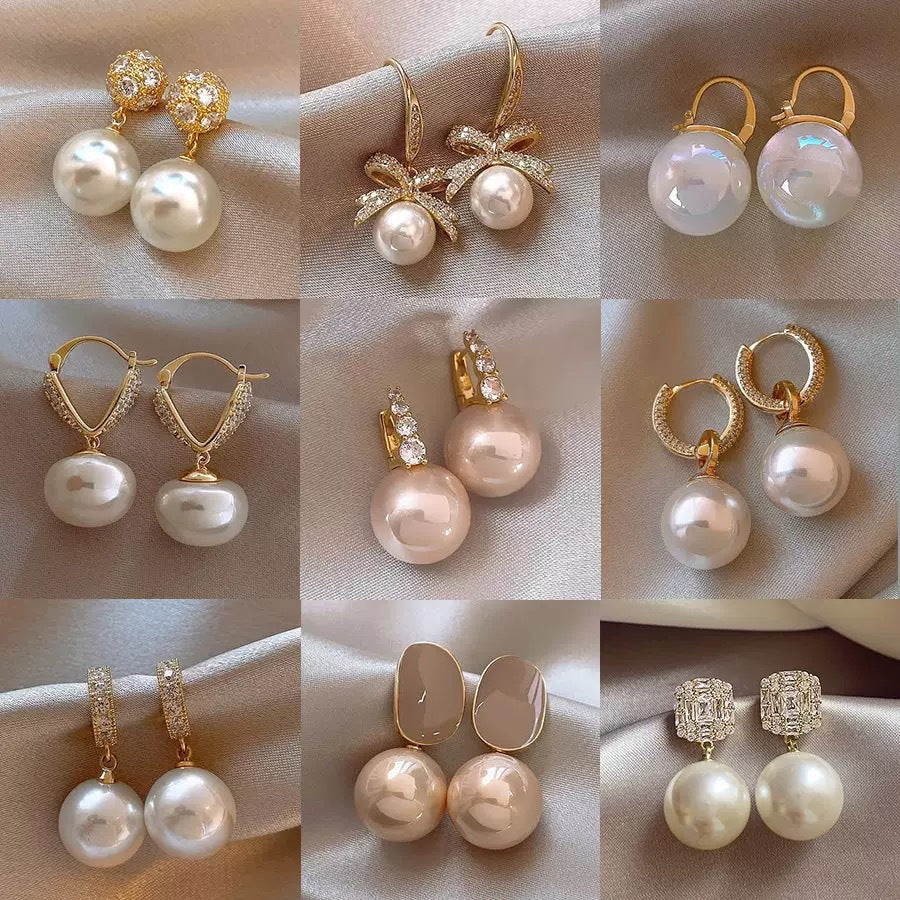 Eleganti Orecchini a Perno da Donna in Stile Francese Vintage con Zirconi Geometrici e Perle Imitazione