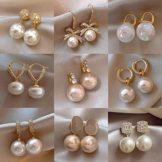 Elegant Vintage French Style Geometric Zircon and Imitation Pearl Stud Earrings for Women