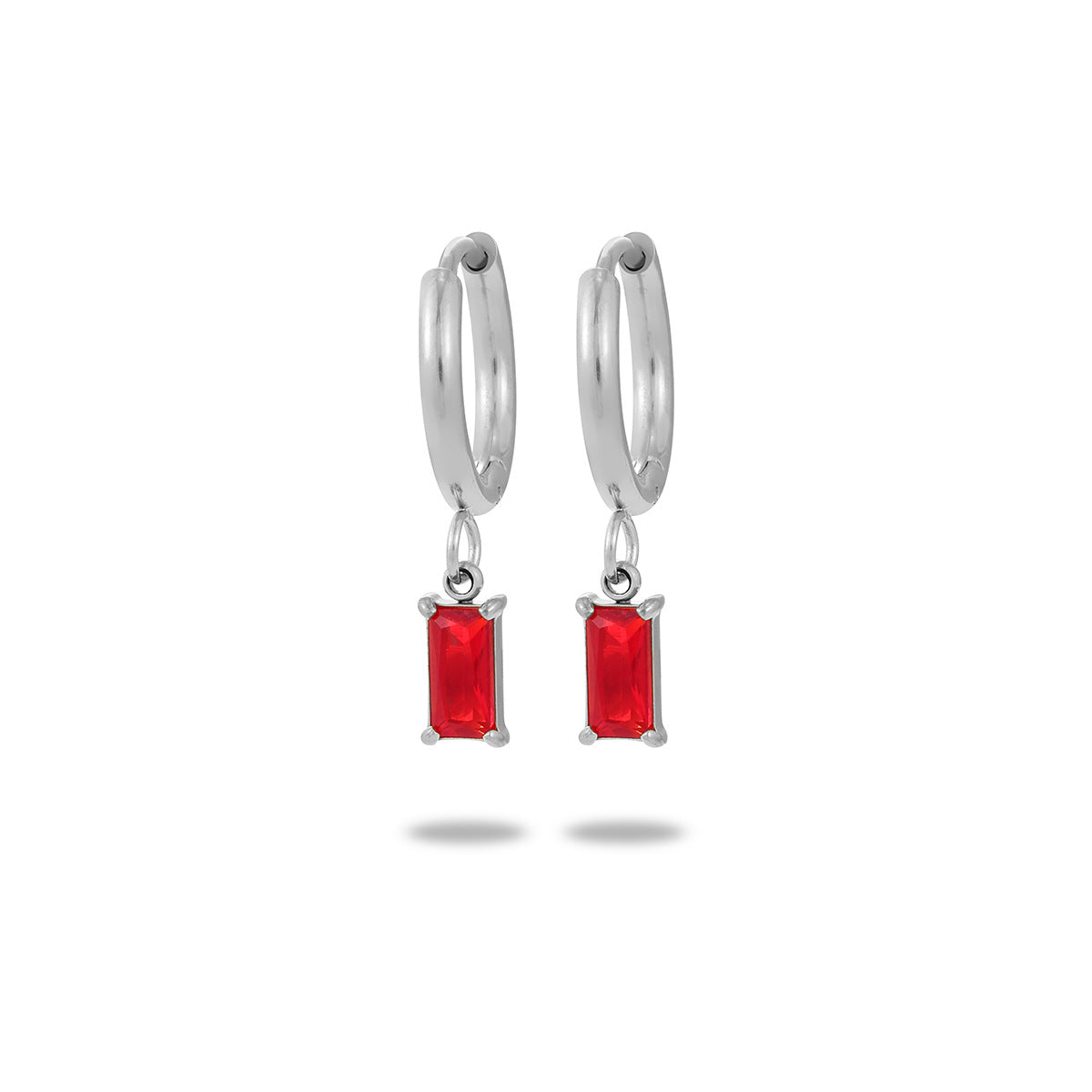 Orecchini minimalisti rettangolari da donna in acciaio al titanio con intarsio in zircone colorato e finitura galvanizzata