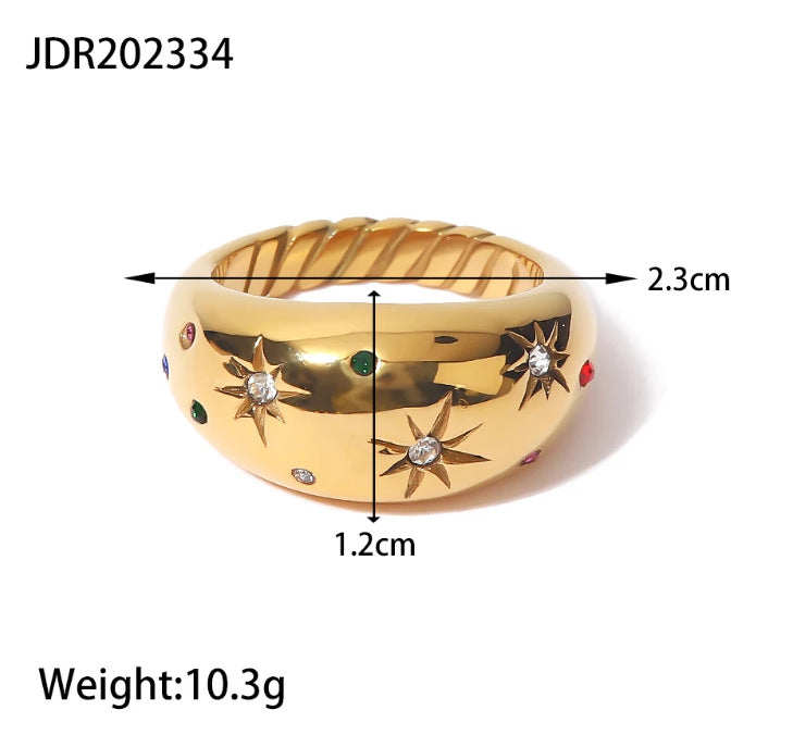 Anillo minimalista geométrico de acero inoxidable con baño de oro para uso unisex