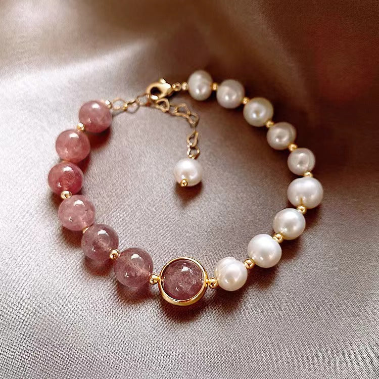 Minimalist Sweet Geometric Alloy Plated Bracelet with Pearl and Crystal Inlay for Women