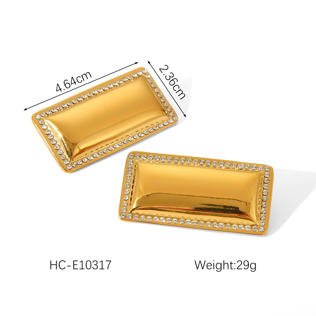 Orecchini a perno da donna in acciaio inossidabile placcato oro 18 carati con intarsio di strass, stile geometrico minimalista