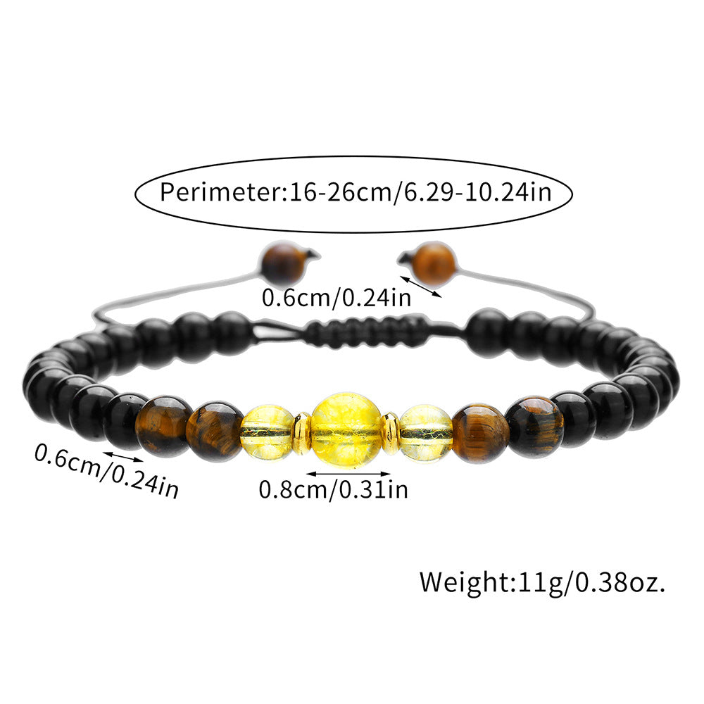 Vintage Bohemian Geometric Black Agate Yellow Crystal Tiger Eye Beaded Energy Bracelet for Unisex