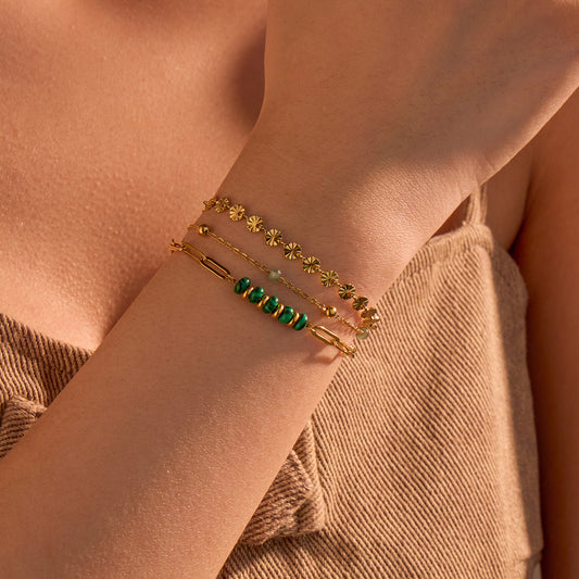 Bracciale da donna in acciaio al titanio multistrato impilabile, stile OL alla moda, con intarsi in pietra naturale e finitura galvanica