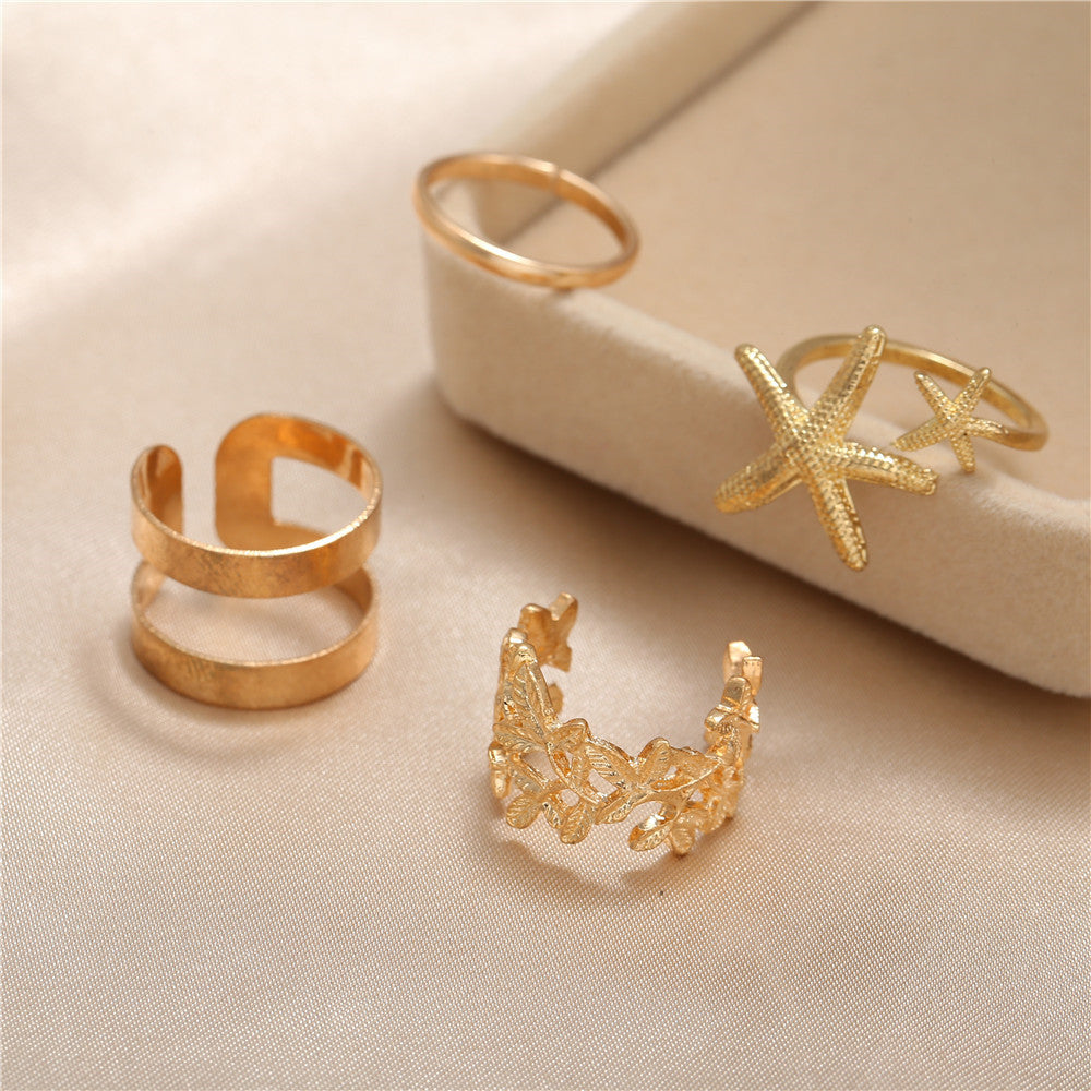 Minimalist Sweet Geometric Flower Starfish Alloy Plated Ring Set