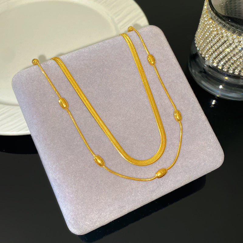 Minimalist Geometric Double Layer Snake Chain Necklace Titanium Steel Plated
